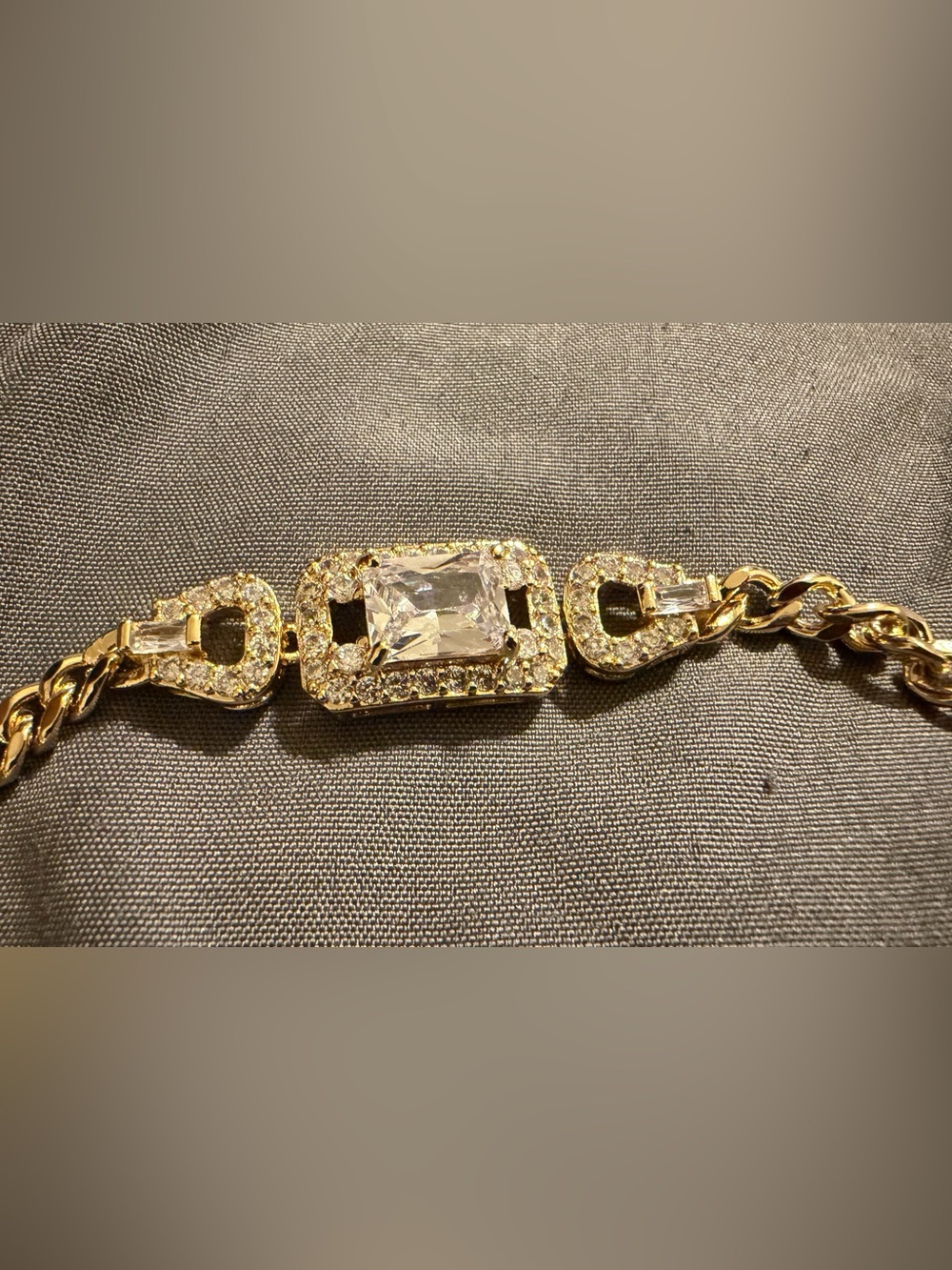 Gold-Tone Chain Bracelet with Rectangular Crystal Accent